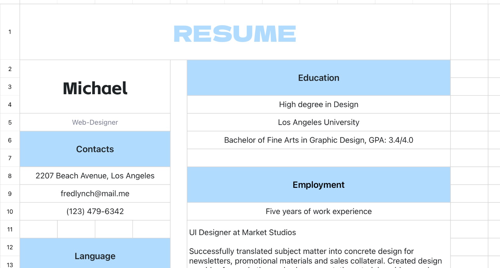 Blue resume